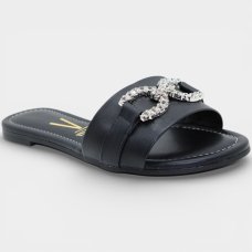 Rasteira Slide Vizzano Strass Feminina - Preto