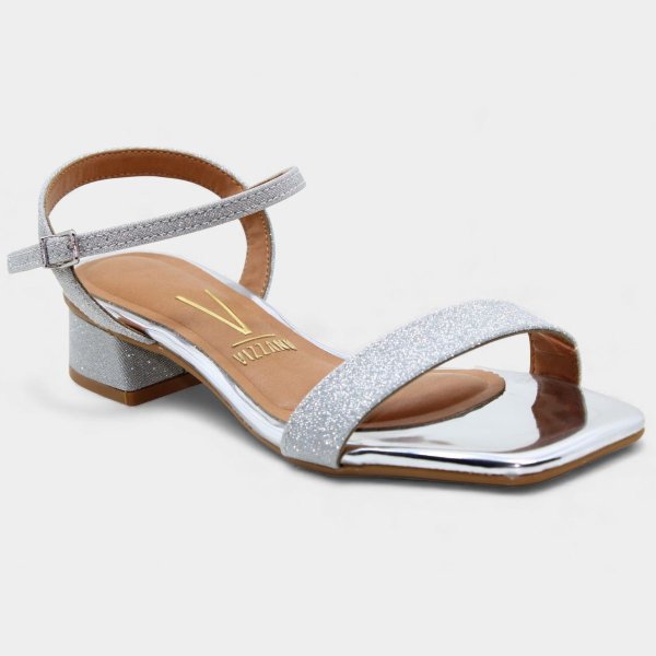 Sandália Vizzano Salto Baixo Glitter Feminina - Prata