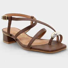 Sandália Vizzano Salto Baixo Detalhes Feminino - Marrom