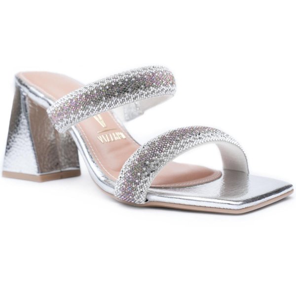 Tamanco Vizzano Strass Metalizado Salto Bloco Feminino - Prata