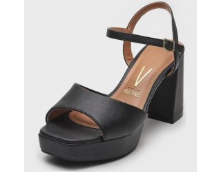 Sandália Plataforma Vizzano Salto Grosso Tira Única Feminino - Preto