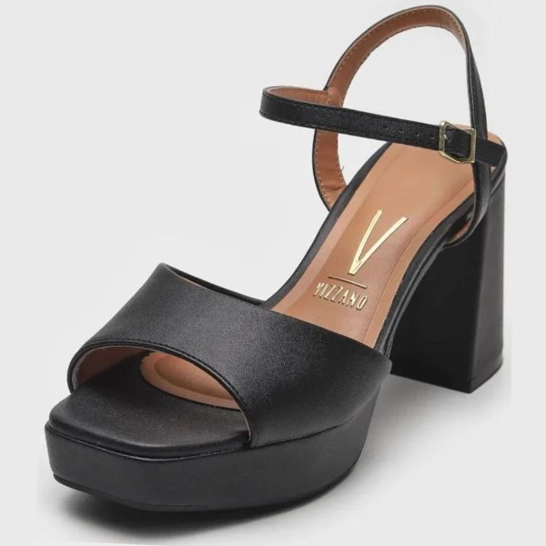 Sandália Plataforma Vizzano Salto Grosso Tira Única Feminino - Preto