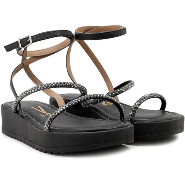 Sandália Papete Vizzano Plataforma Strass Feminina - Preto