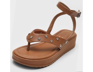 Sandália Vizzano Plataforma Amarração Tira Strass Feminina - Marrom