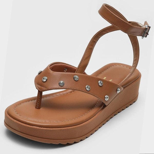 Sandália Vizzano Plataforma Amarração Tira Strass Feminina - Marrom