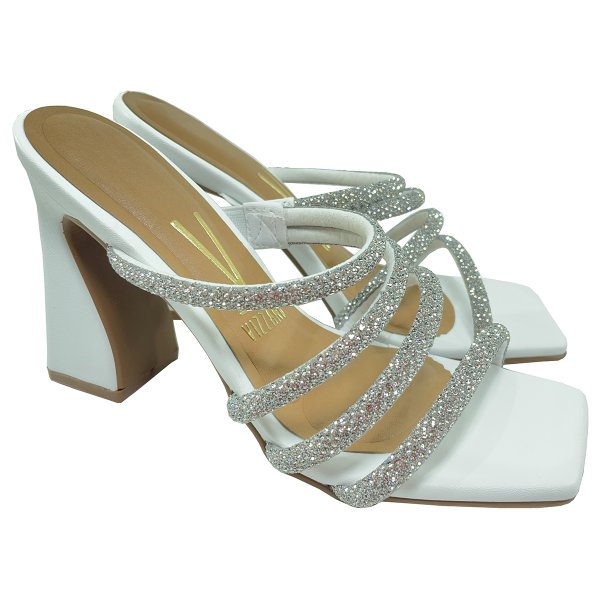 Tamanco Vizzano Tiras Strass Salto Alto Feminino - Branco