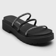 Tamanco Papete Vizzano Tiras Strass Flatform - Preto