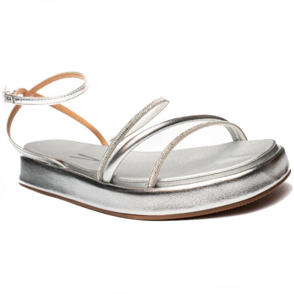 Rasteira Vizzano Flatform Strass Metalizada Feminina - Prata