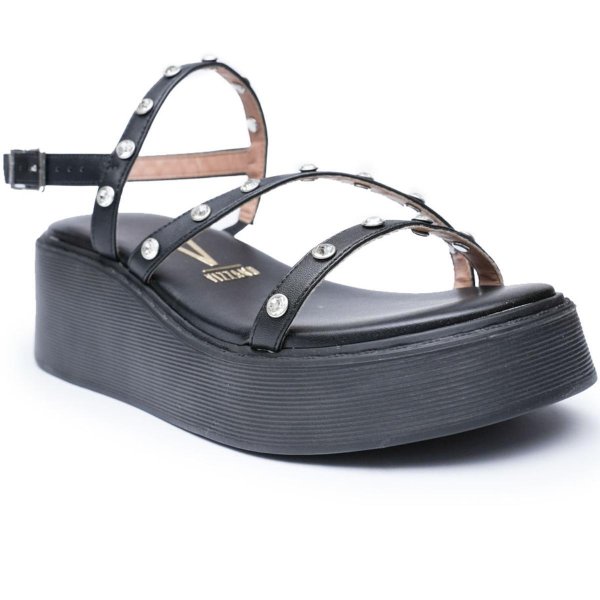 Sandália Plataforma Vizzano Strass Feminino - Preto