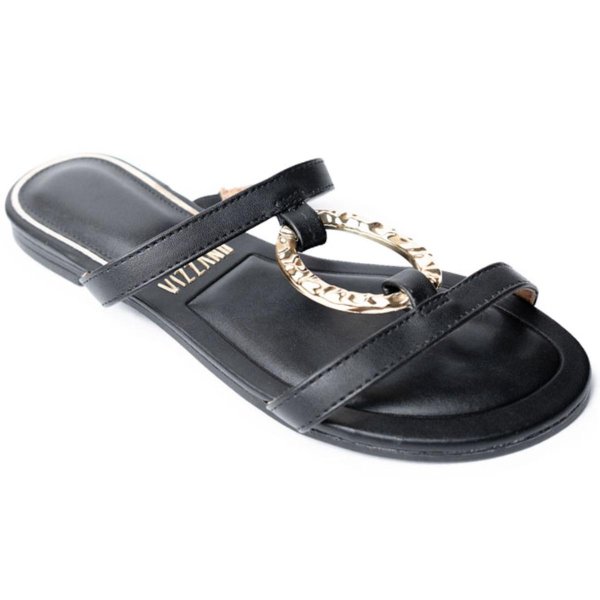 Rasteira Vizzano Detalhe Dourado Feminina - Preto