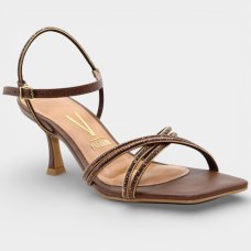 Sandália Vizzano Salto Baixo Tiras Strass Feminino - Marrom