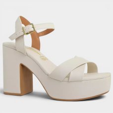 Sandália Plataforma Vizzano Salto Grosso Tiras Cruzadas Feminino - Branco