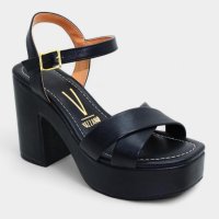 Sandália Plataforma Vizzano Salto Grosso Tiras Cruzadas Feminino - Preto