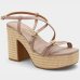 Sandália Anabela Vizzano Salto Grosso Tiras Cruzadas Fivelas Feminino - Bege