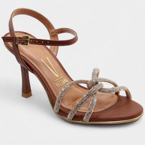Sandália Vizzano Strass Salto Médio Feminina - Marrom