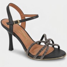 Sandália Vizzano Strass Salto Médio Feminina - Preto