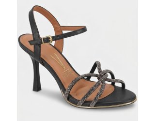 Sandália Vizzano Strass Salto Médio Feminina - Preto
