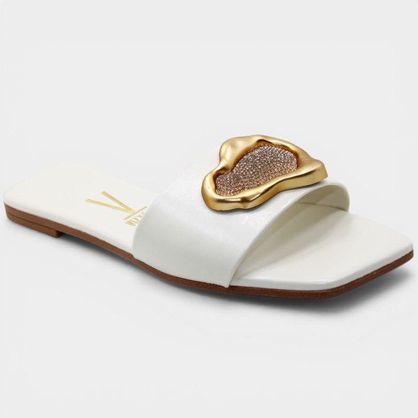 Rasteira Vizzano Detalhe Metálico Impact Feminina - Off White