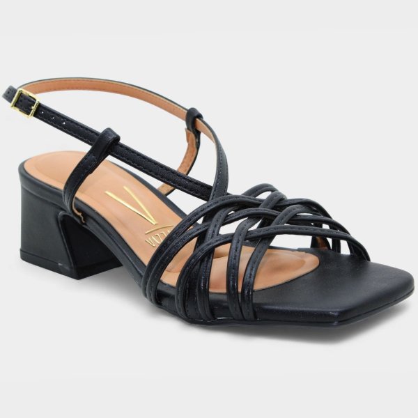 Sandália Vizzano Tiras Cruzadas Salto Baixo Bloco Feminina - Preto