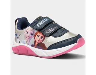 Tênis Infantil Disney Frozen Velcro Menina - Prata e Rosa