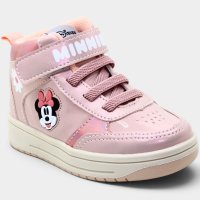 Tênis Infantil Disney Minnie Flor Velcro Menina - Rosa Claro
