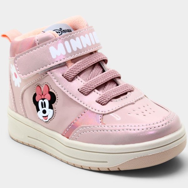 Tênis Infantil Disney Minnie Flor Velcro Menina - Rosa Claro