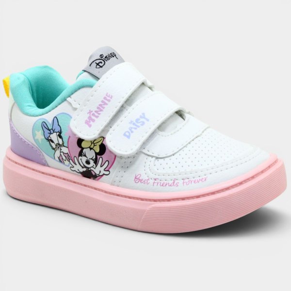 Tênis Infantil Disney Minnie Best Friends Velcro Menina - Branco e Verde Água