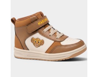 Tênis Infantil Disney Rei Leão Simba Velcro Menino - Branco e Caramelo