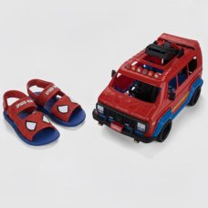 Sandália Homem Aranha Com Furgão Grendene Kids - Vermelho e Azul