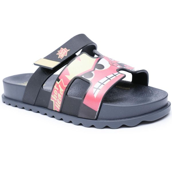 Chinelo Infantil Slide Grendene Kids Divertida Mente - Preto e Vermelho