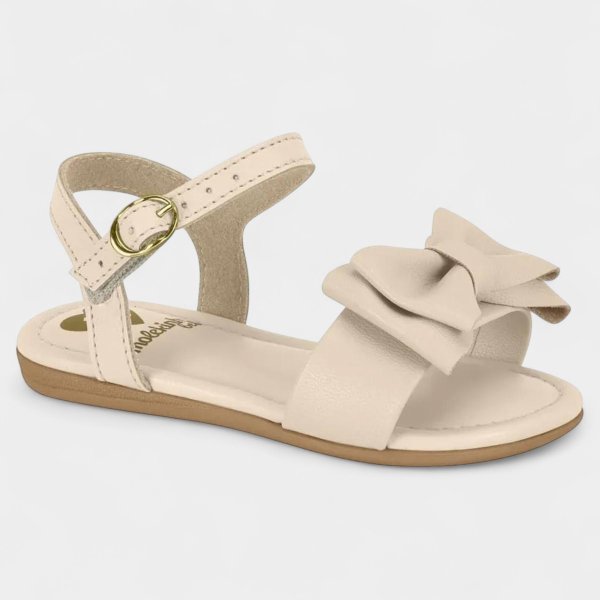 Sandália Infantil Molekinha Tiras Laço Menina - Creme