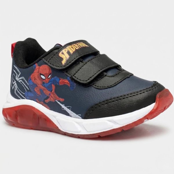 Tênis Infantil Marvel Spider Man Led Velcro Menino - Preto e Vermelho