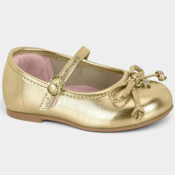 Sapatilha Boneca Molekinha Detalhe Laço - Dourado