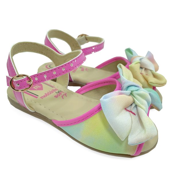 Sandália Infantil Molekinha Laço Tecido Aquarela - Rosa