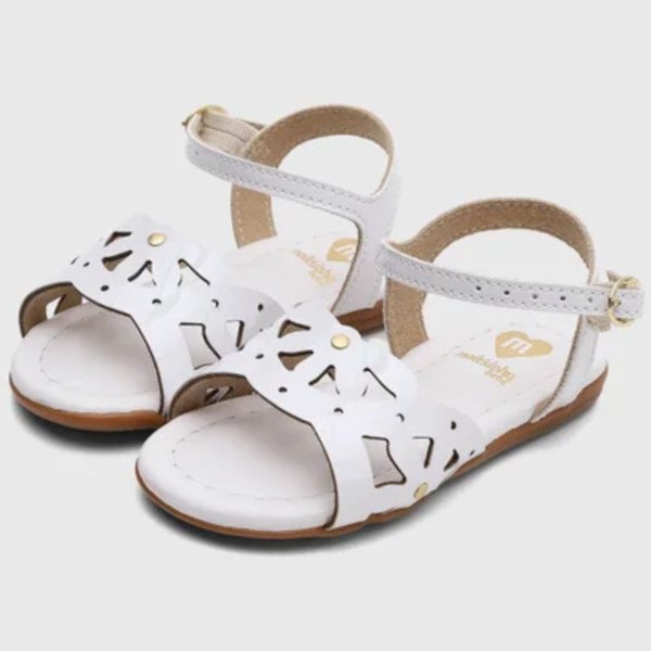 Sandália Molekinha Tira Vazada Apliques Verniz - Branco