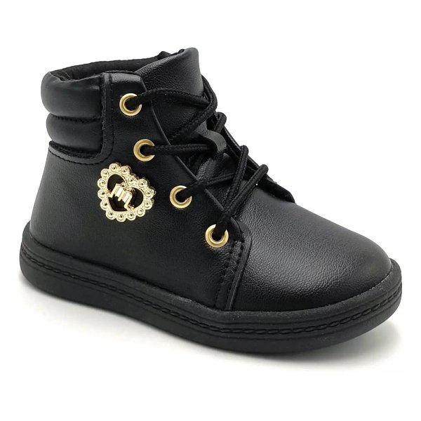 Bota Coturno Infantil Molekinha Metal Coração - Preto