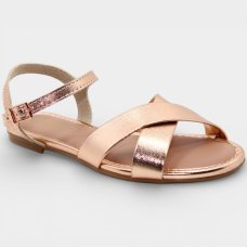 Sandália Infantil Molekinha Básica Tira Cruzada Metalizada - Ouro Rosado