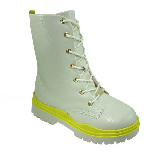 Bota Infantil Molekinha Coturno Zíper - Creme e Verde