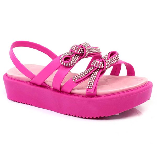 Sandália Infantil Molekinha Flatform Laços Strass - Pink