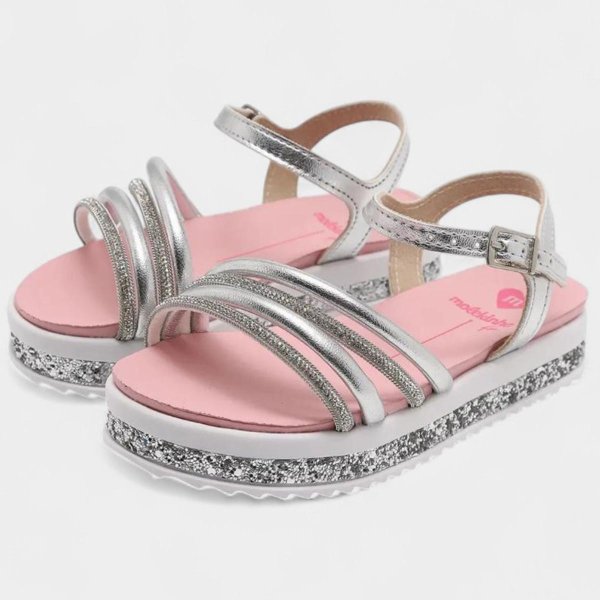 Sandália Infantil Molekinha Flatform Strass Menina - Prata
