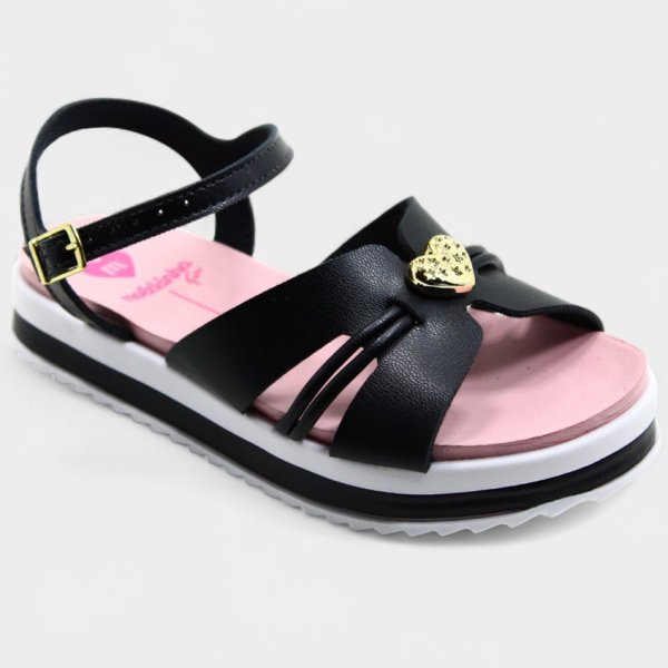 Sandália Infantil Molekinha Flatform Detalhe - Rosa e Preto