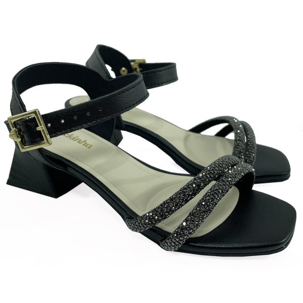 Sandália Infantil Molekinha Diamond Salto Quadrado - Preto