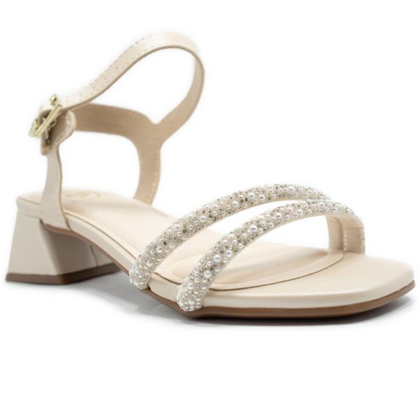 Sandália Infantil Molekinha Pedraria Salto Bloco - Off White