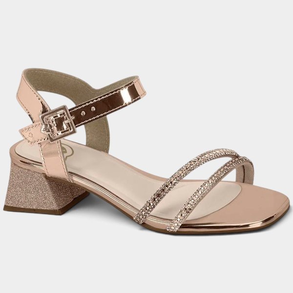 Sandália Infantil Molekinha Strass Salto Bloco - Rose Gold
