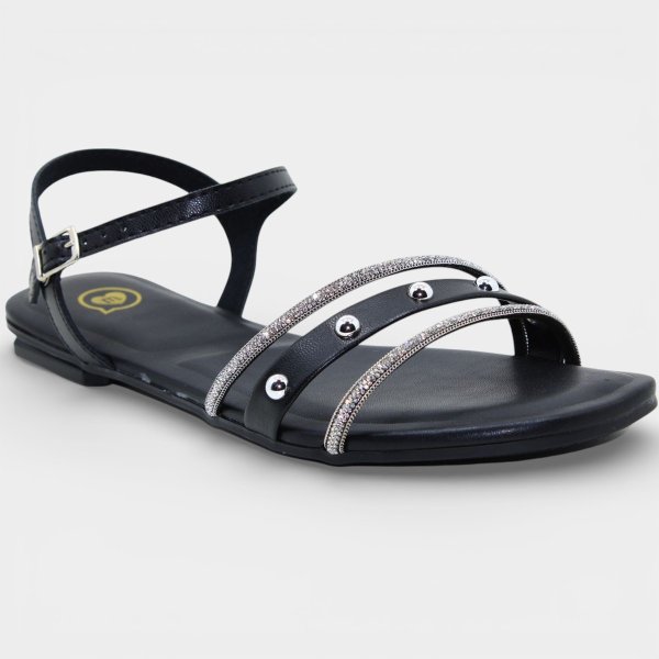 Sandália Infantil Molekinha Strass Apliques Menina - Preto