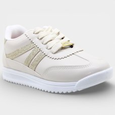Tênis Molekinha Infantil Menina - Off White e Dourado