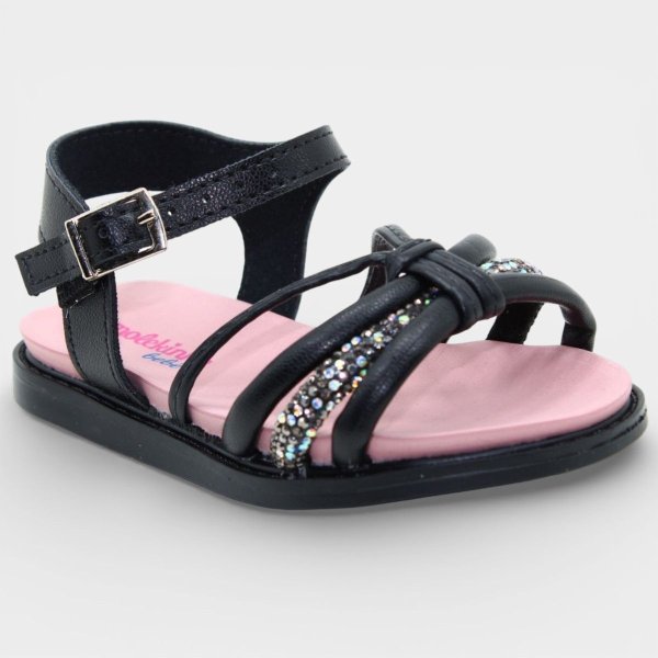 Sandália Molekinha Strass Tiras Baby - Preto