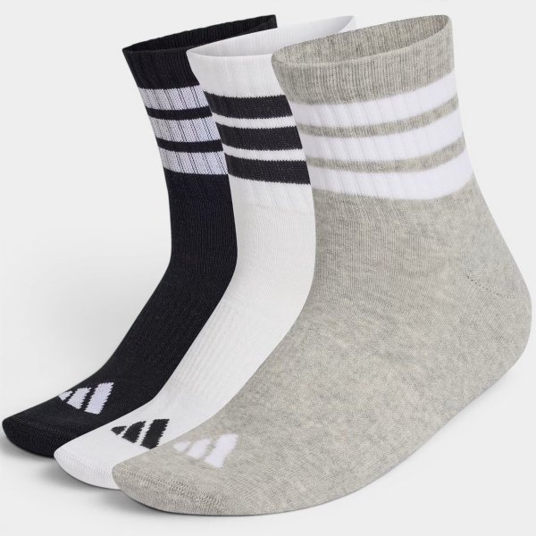 Kit 3 Pares Meia Adidas Cush Cano Médio - Branco e Cinza