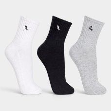 Kit 3 Pares Meia Cano Médio Atoalhada Lupo Masculina - Preto e Branco
