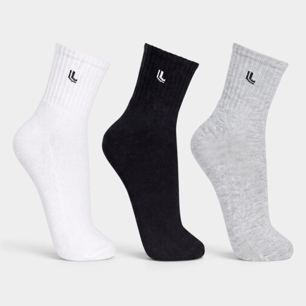 Kit 3 Pares Meia Cano Médio Atoalhada Lupo Masculina - Preto e Branco